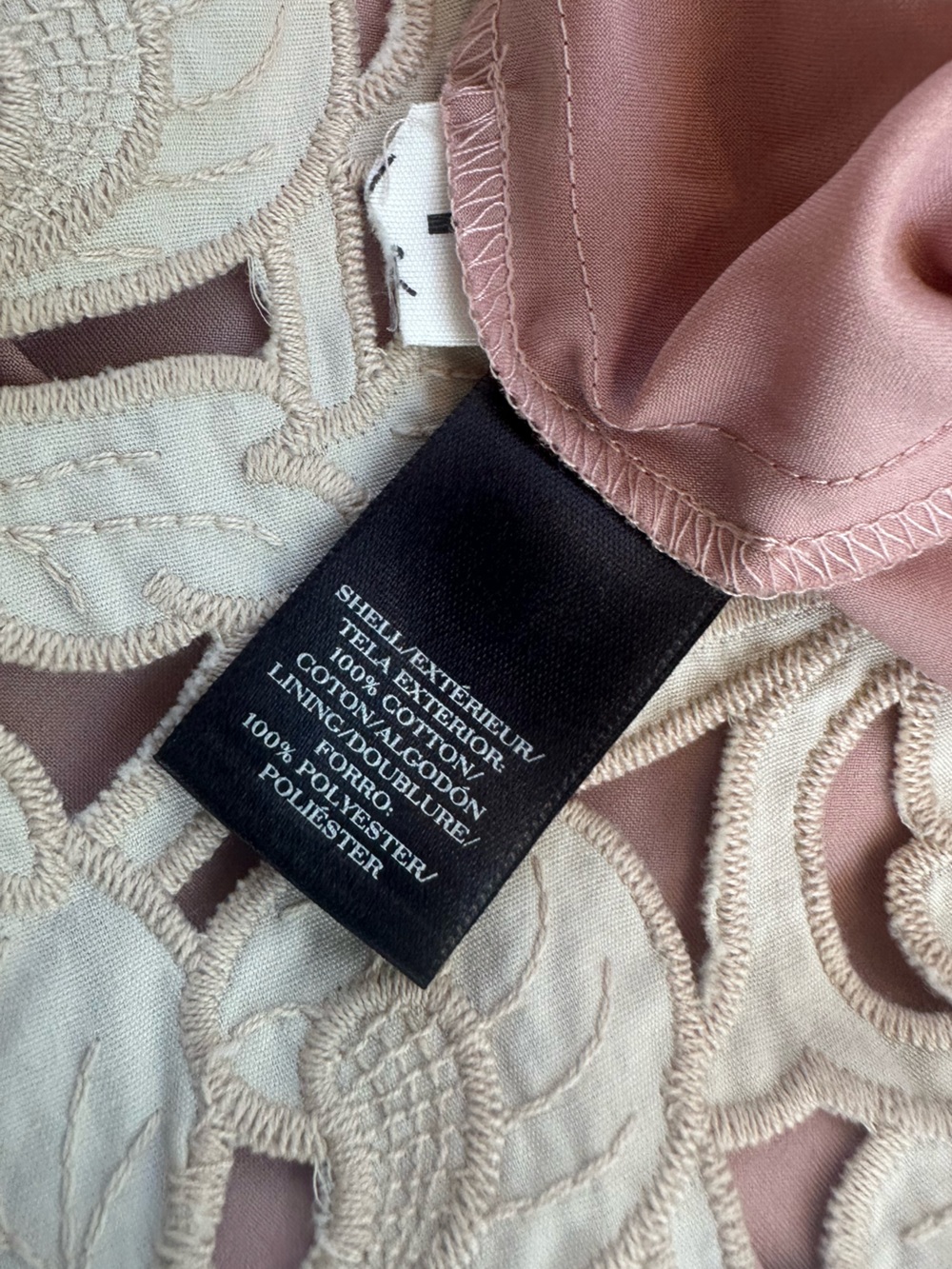 Ann Taylor Guipure Beige Blush Pink Flare 100% Cotton Floral Cut Out Knee Skirt - Picture 6 of 8